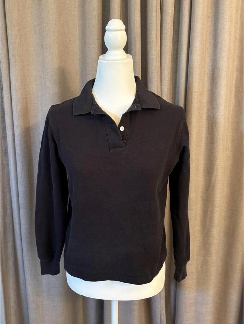 Vintage 90s Lands’ End Black Long Sleeve Polo Made in USA XS